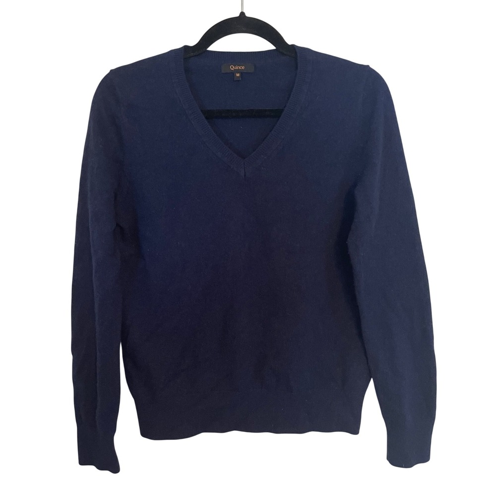 Quince Mongolian Cashmere V-Neck Sweater Navy Blue Size M SHWDC01